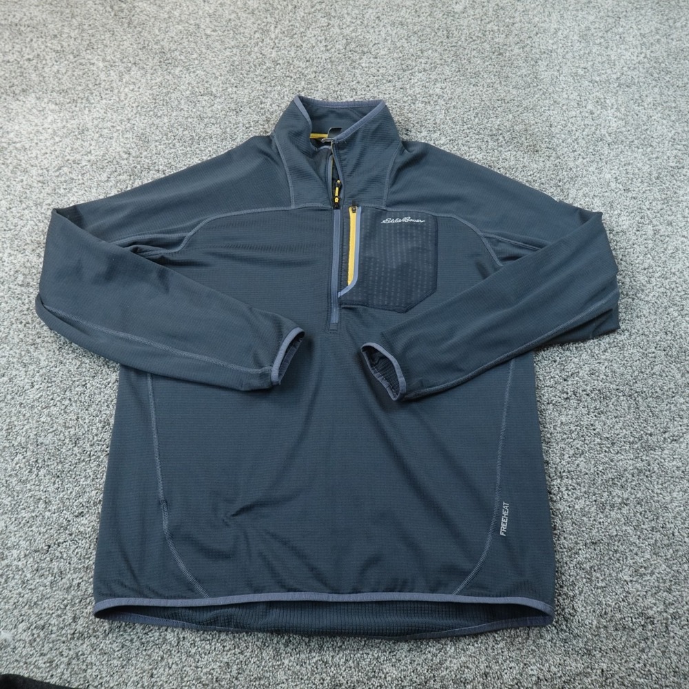 Eddie Bauer Sweatshirt Mens LT Blue Waffle Knit Grid Fleece 1/4 Zip Pullover Top